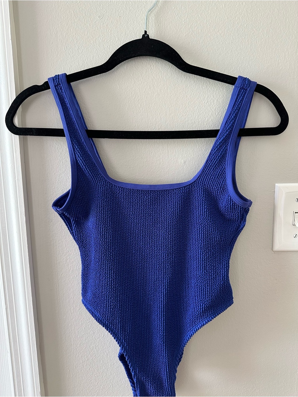 Good American Royal Blue Textured Scoop One-Piece Swimsuit